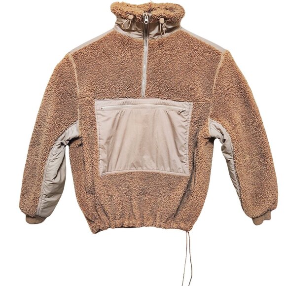 H&M Brown Sherpa Fleece Half-Zip Pullover Jacket | Oversized Teddy Zip Pocket - Picture 6 of 9